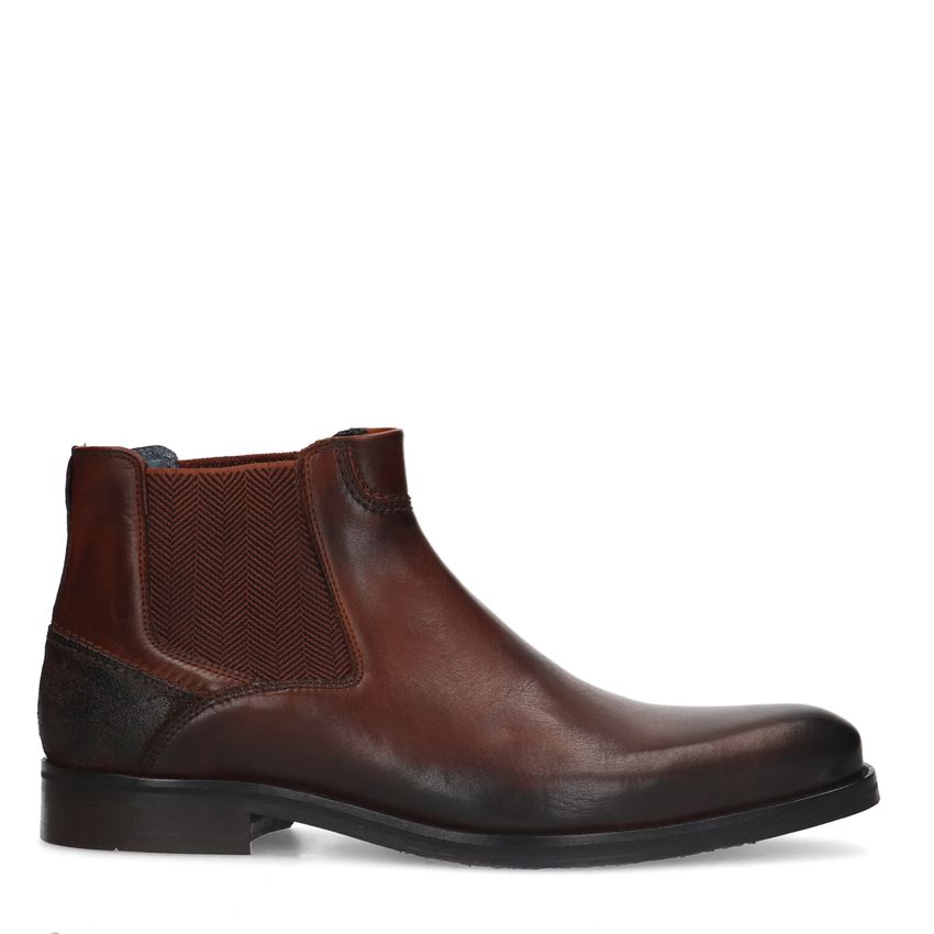 Manfield Donkerbruine leren chelsea boots