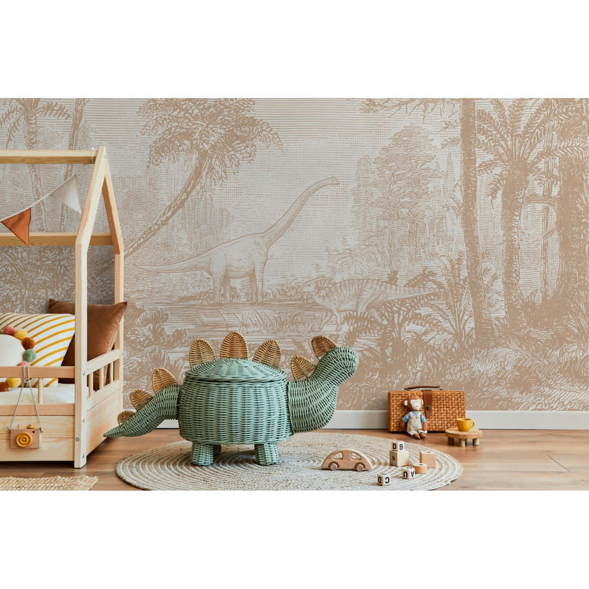 JURASSIK - Papier peint panoramique motif imprimé Beige sable 336x270cm