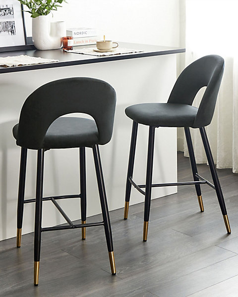 Lot de 2 chaises de bar FALTON Velours Noir