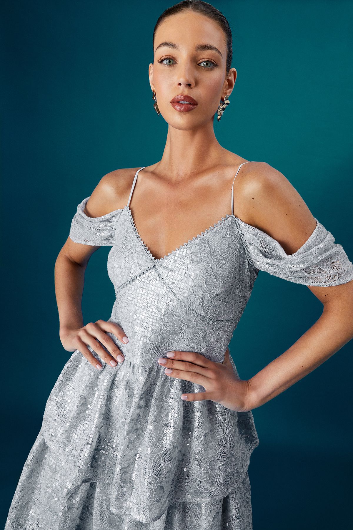 Coast Coast Muse Lace Sequin Tiered Dress