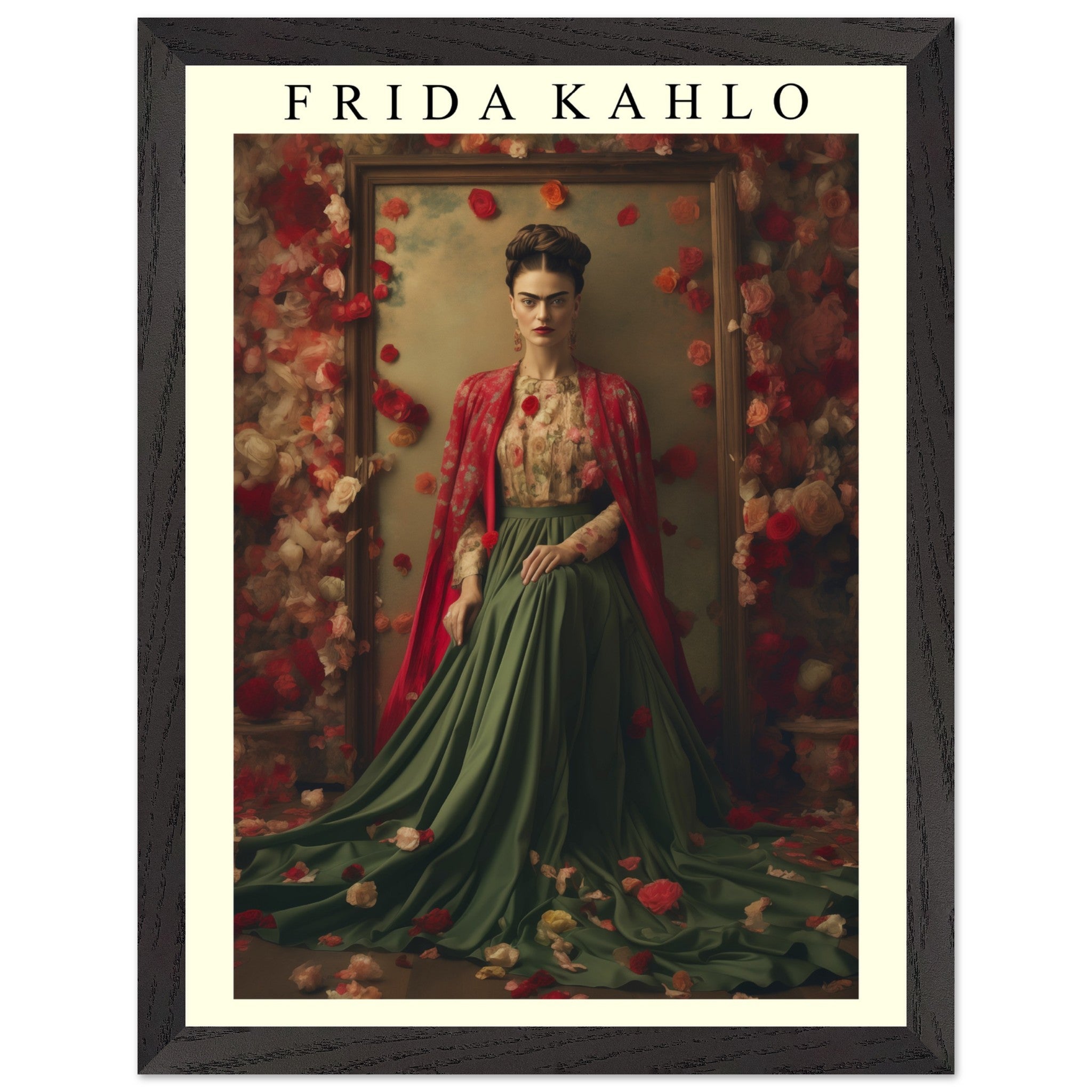 Artfulprints Poster met Lijst Frida Kahlo - Beauty in flowers  - 30x40 cm - Meerkleurig