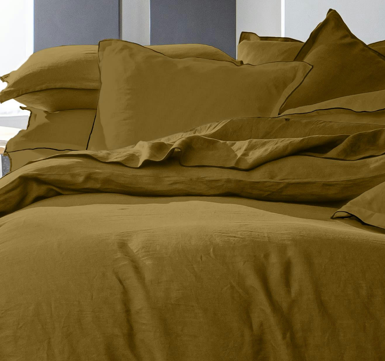 UNI - Housse de couette lin lave marron 240x260 cm