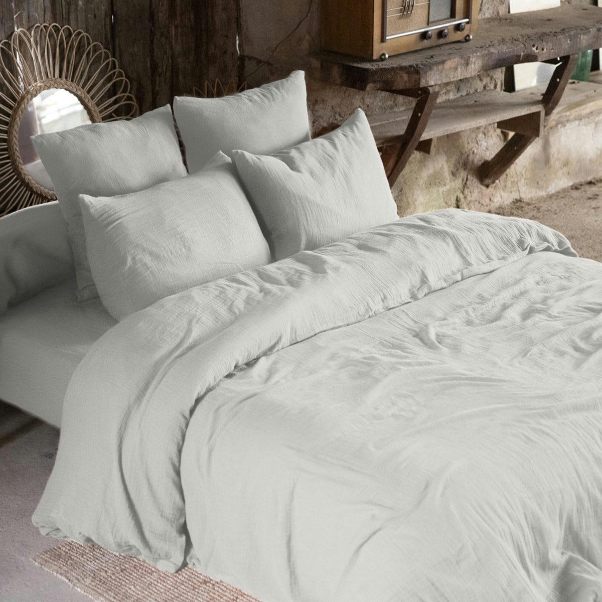 - Housse de couette unie 260x240 cm Gaze de coton nuage