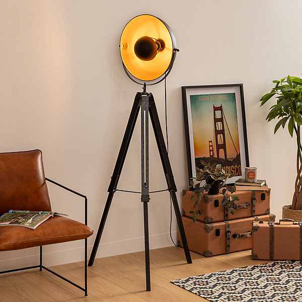 Lampadaire trépied Lahti noir &doré - métal H162 cm - Atmosphera
