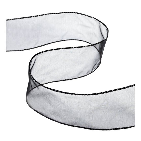 Black Wire Edge Organza Ribbon 63mm x 3m