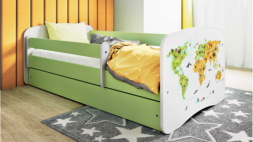Łóżko Babydreams 140x70 mapa z szufladą zielone
