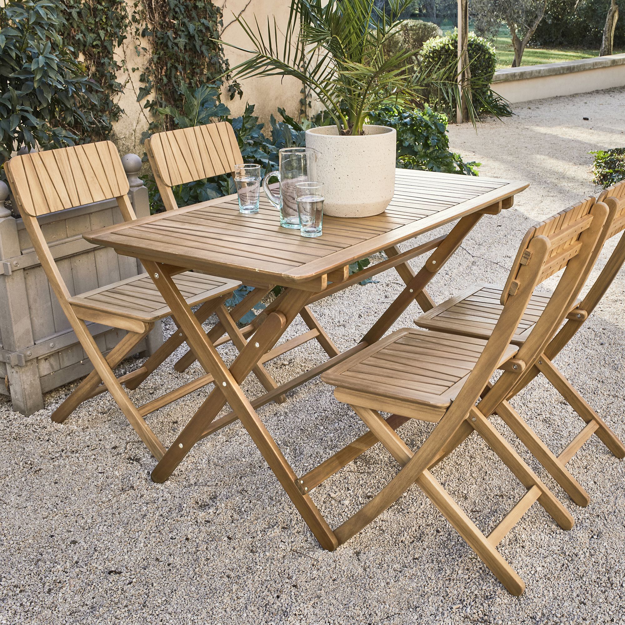 CARLO - Chaise de jardin pliante en acacia huilé - bois foncé
