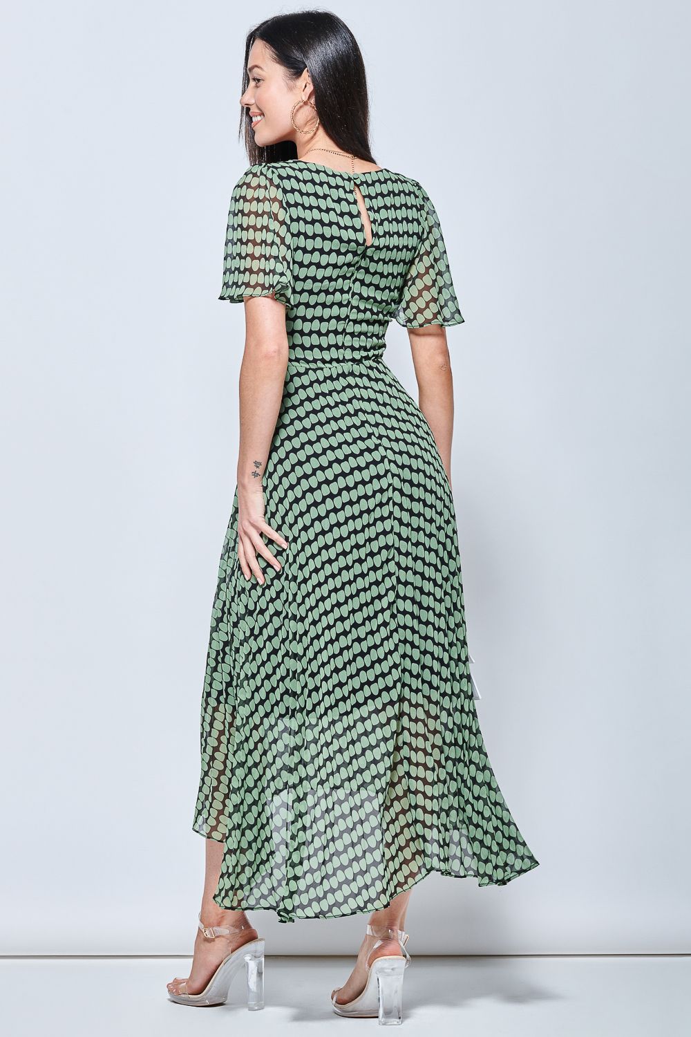 Jolie Moi V Neck Pleated Chiffon Maxi Dress