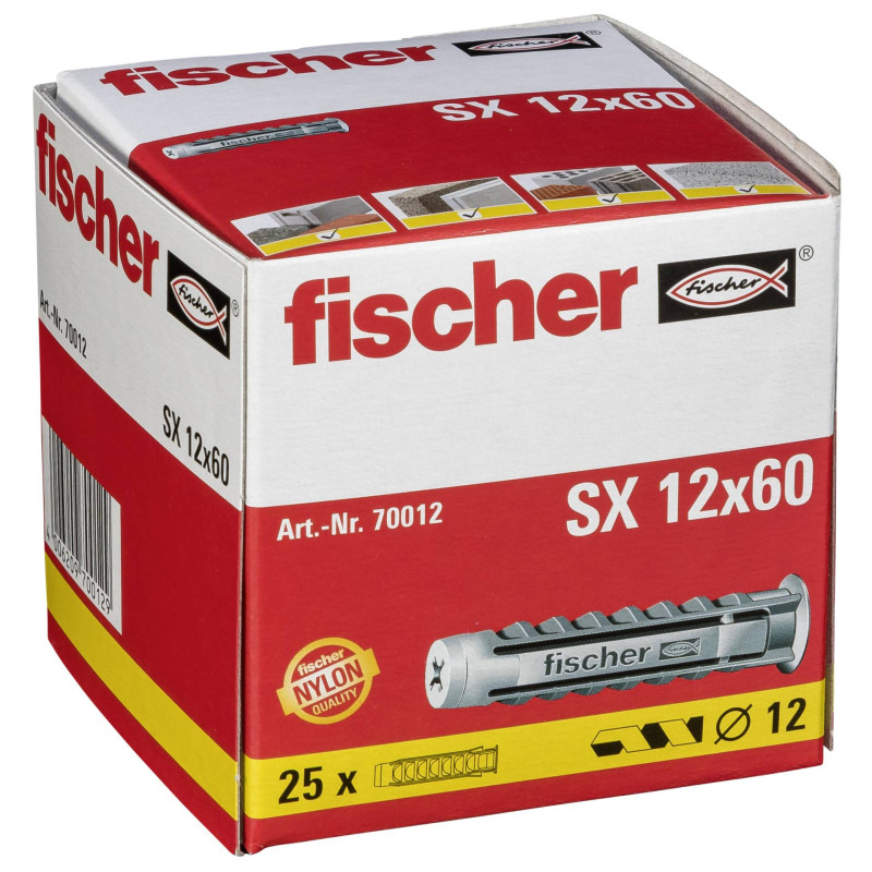 Cheville SX en nylon avec collerette Ø 12 x 60 mm 25 pièces