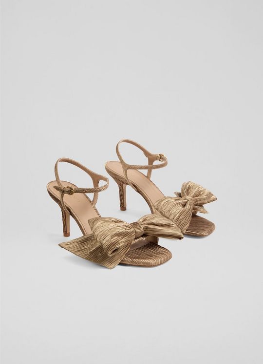 Roline Gold Bow Heel Sandals