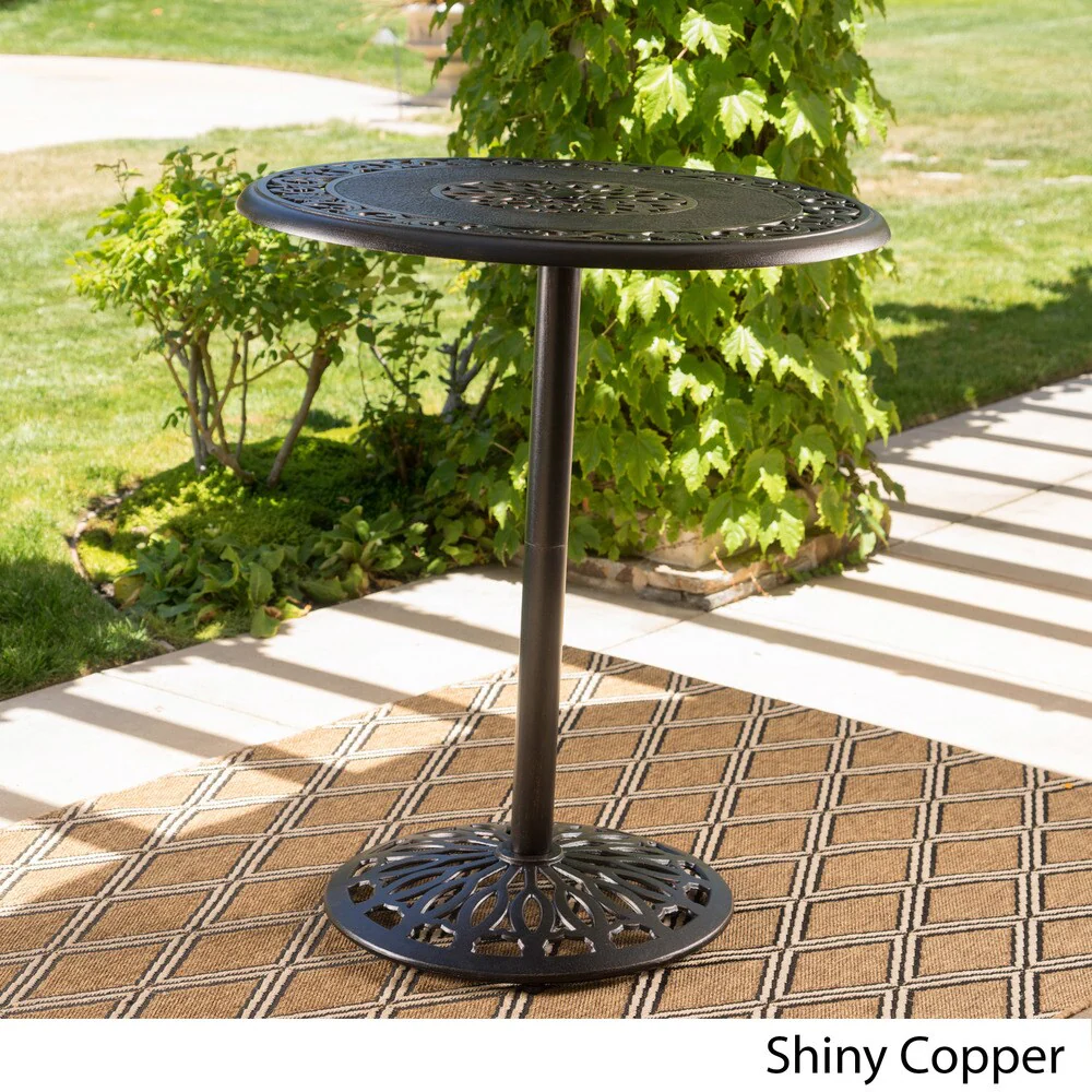 Hannah Outdoor Round Aluminum Bar Table with Umbrella Hole (Table Only) by Christopher Knight Home - 35.00L x 35.00W x 41.25H