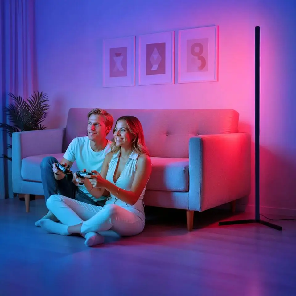 tectake LED-vloerlamp Spectra, 16 miljoen kleuren, 200  lichtmodi, Zwart / Wit