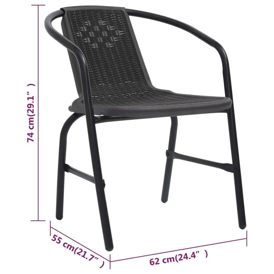 vidaXL - Tuinstoelen - 110 kg - Zwart - Kunststof rattan en staal - 6 stuks