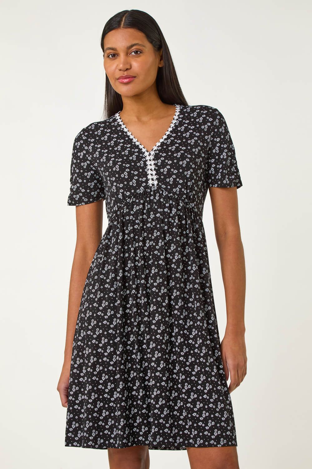 Roman Ditsy Floral Print Trim Dress