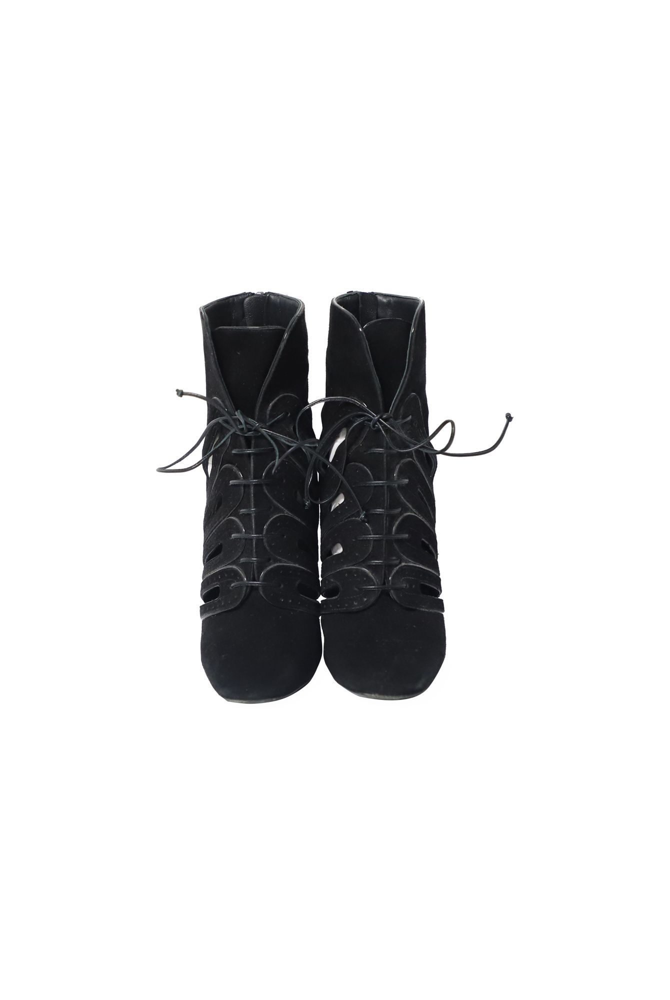 Bottega Veneta Preloved Cutout Lace-Up Detail Ankle Boots in Black Suede