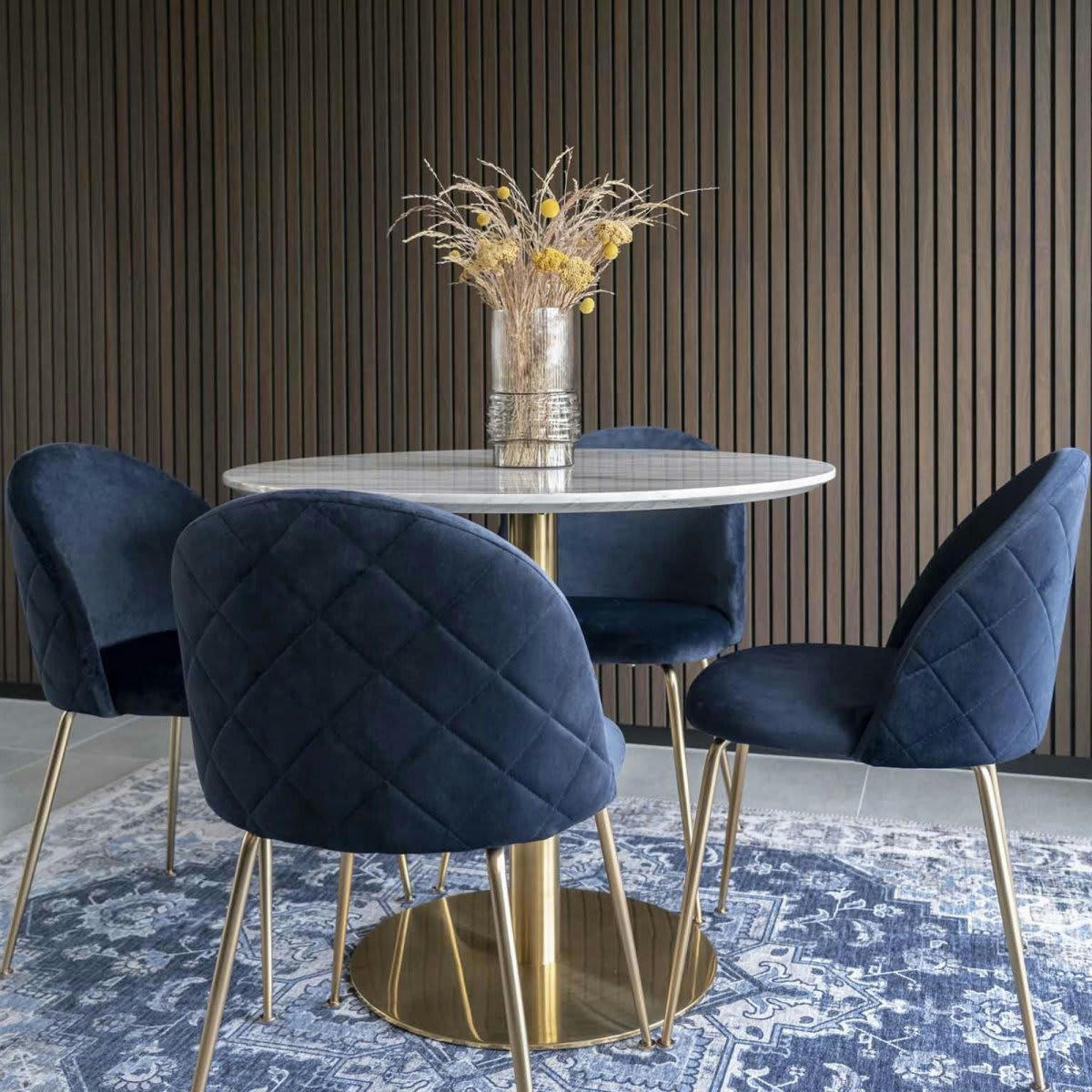 SIENNA - Table ronde 90cm aspect marbre pied doré