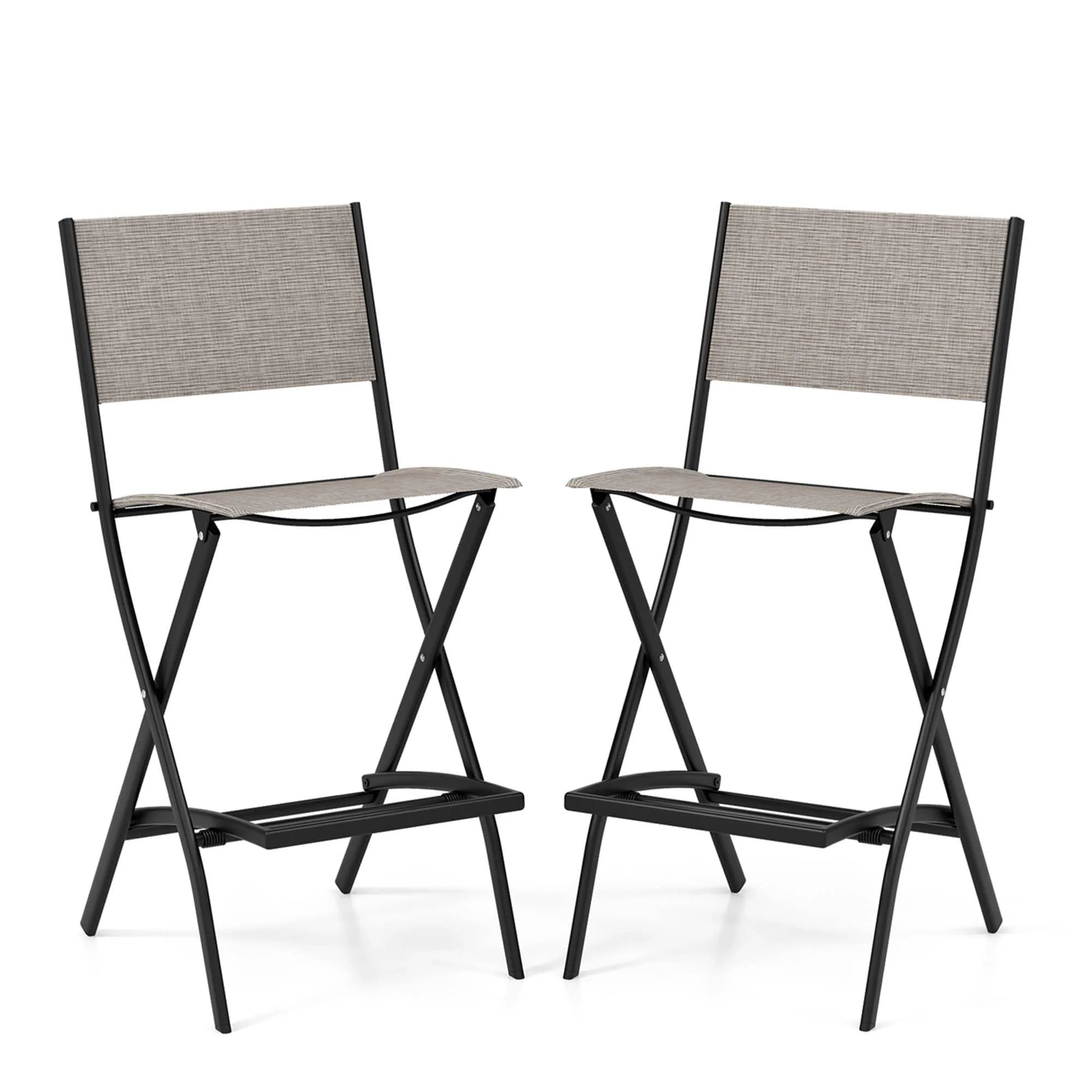 Set of 2 Outdoor Bar Chair Folding Bar Height Stool with Metal Frame