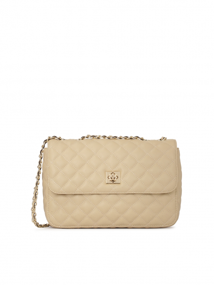 Beige leather handbag with striking quilted pattern