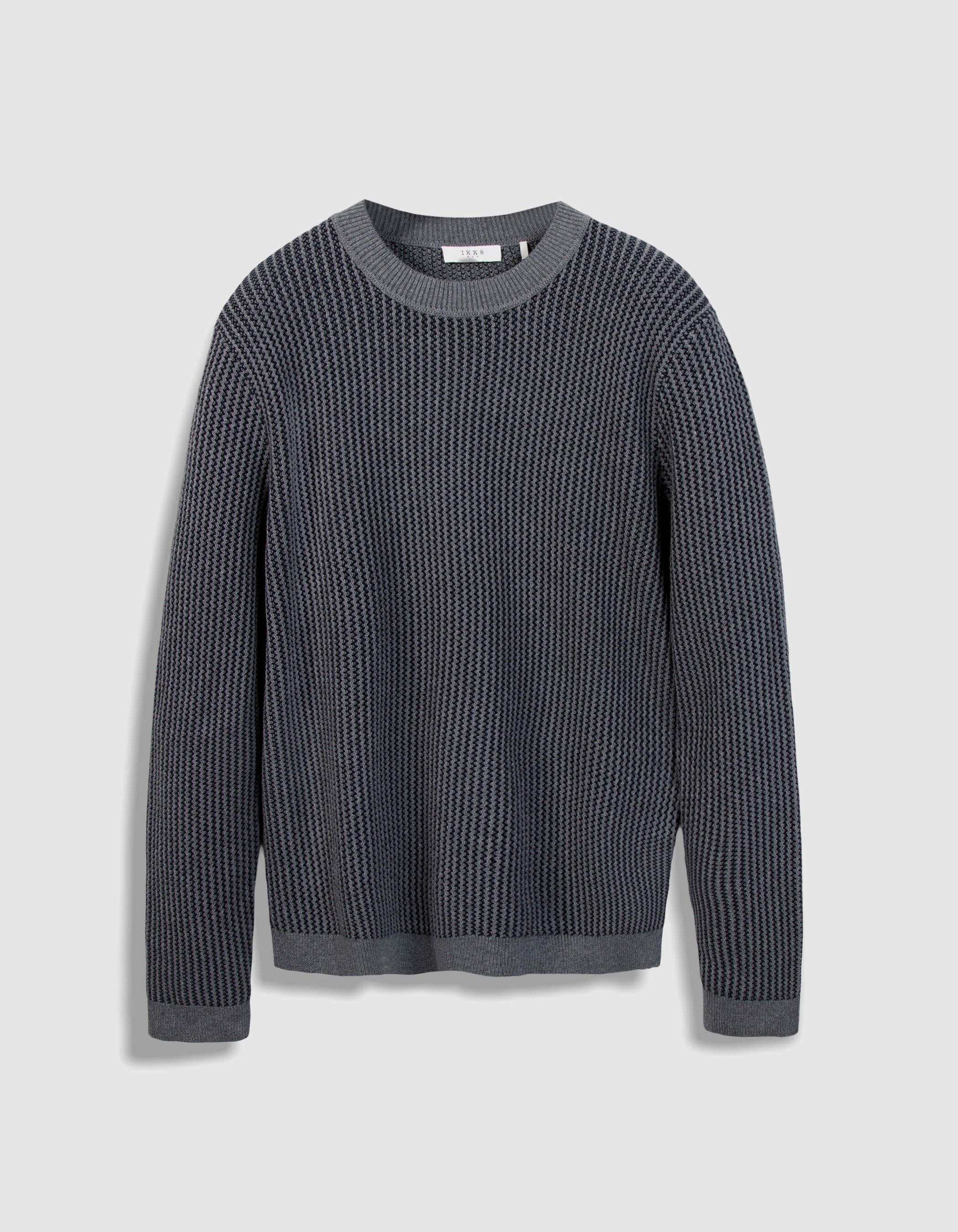 Pull bleu tricot côtelé jacquard Homme