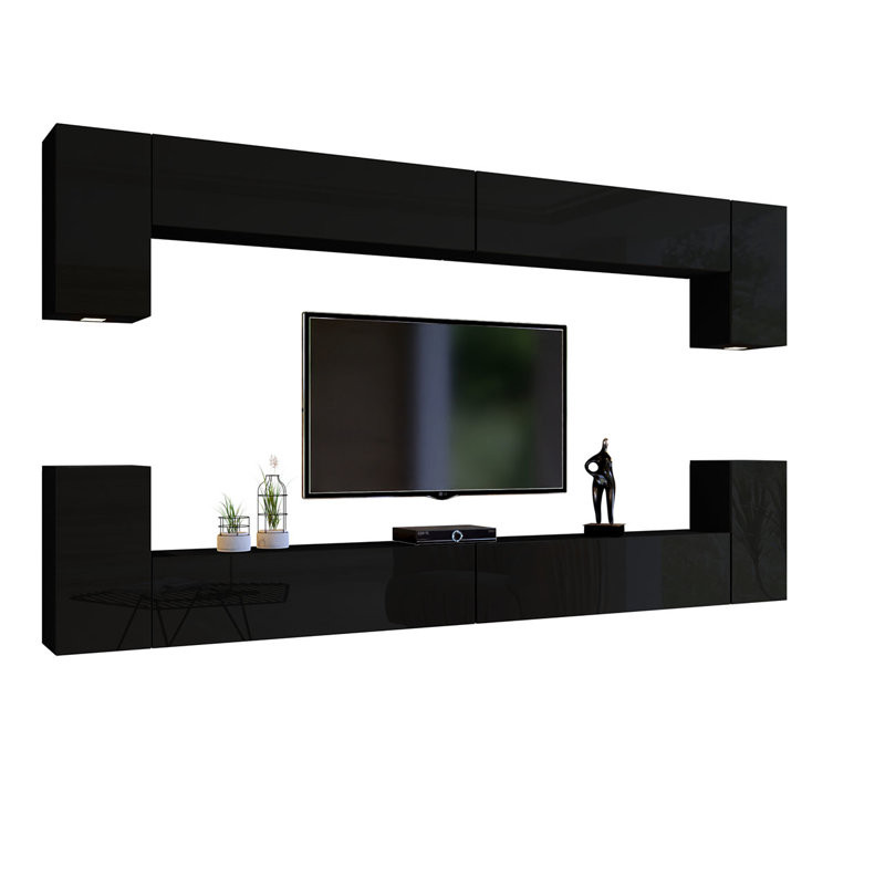 Meblościanka do salonu czarny połysk 350 cm PREMIUM