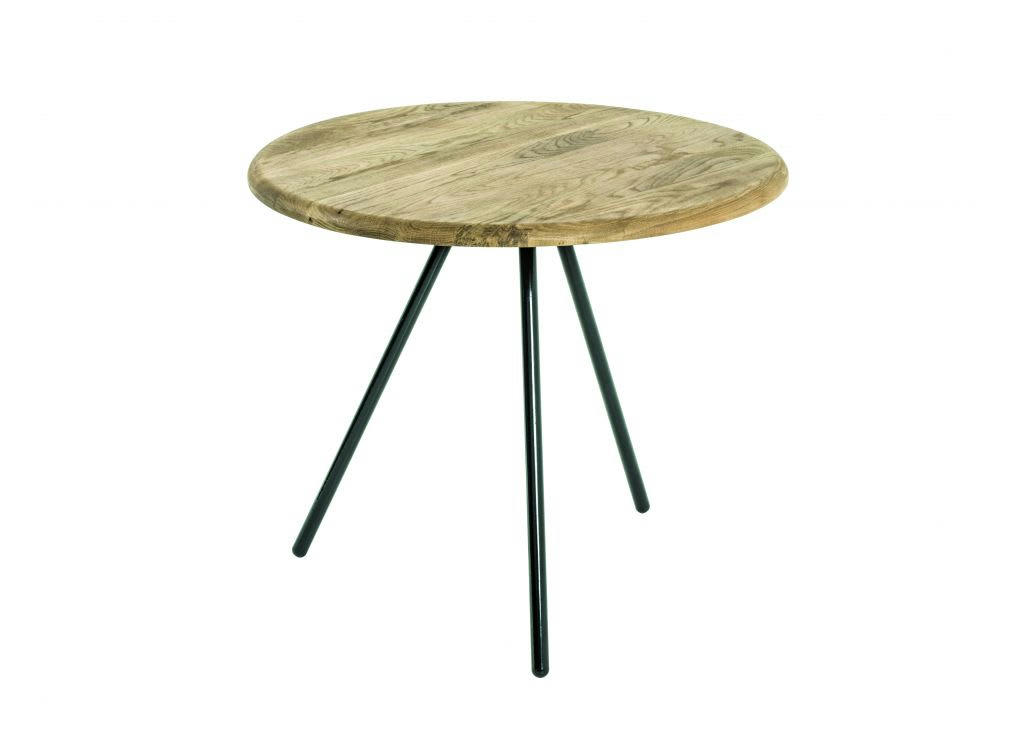 BASTIAN - Table basse ronde en chêne massif et acier noir 50cm - Noir / Bois