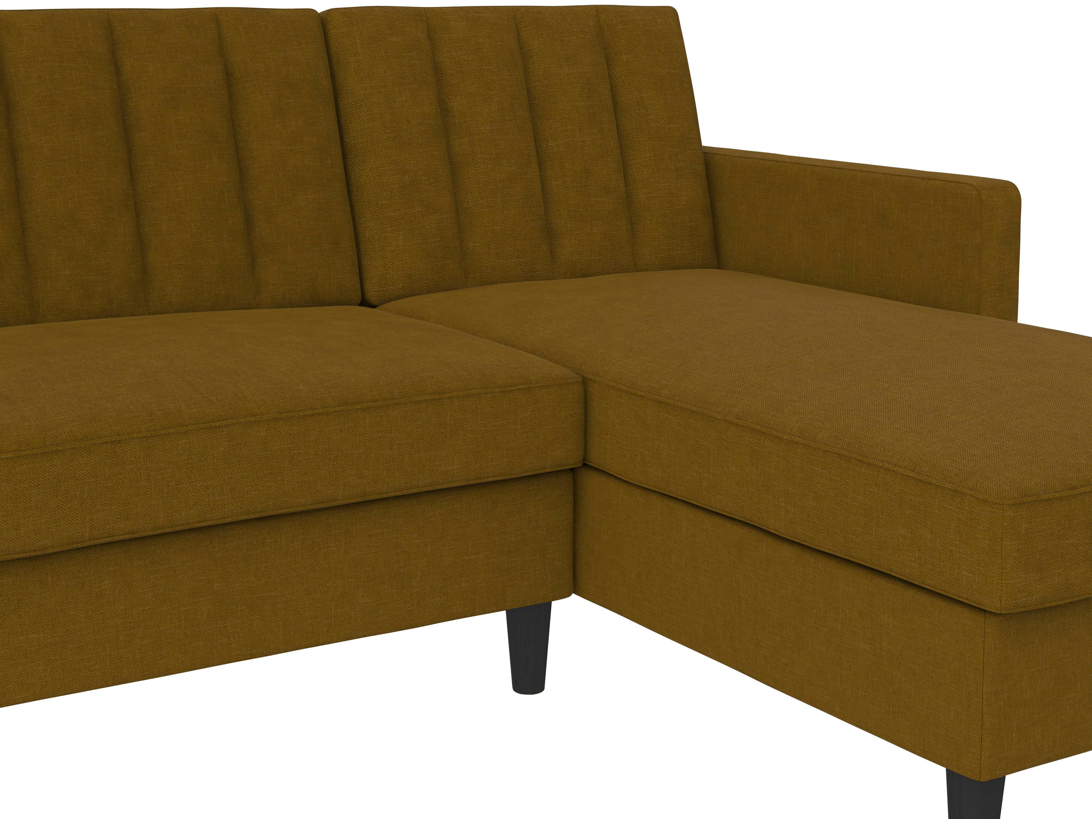 CELINE - Canapé convertible 3 places avec méridienne en lin curry