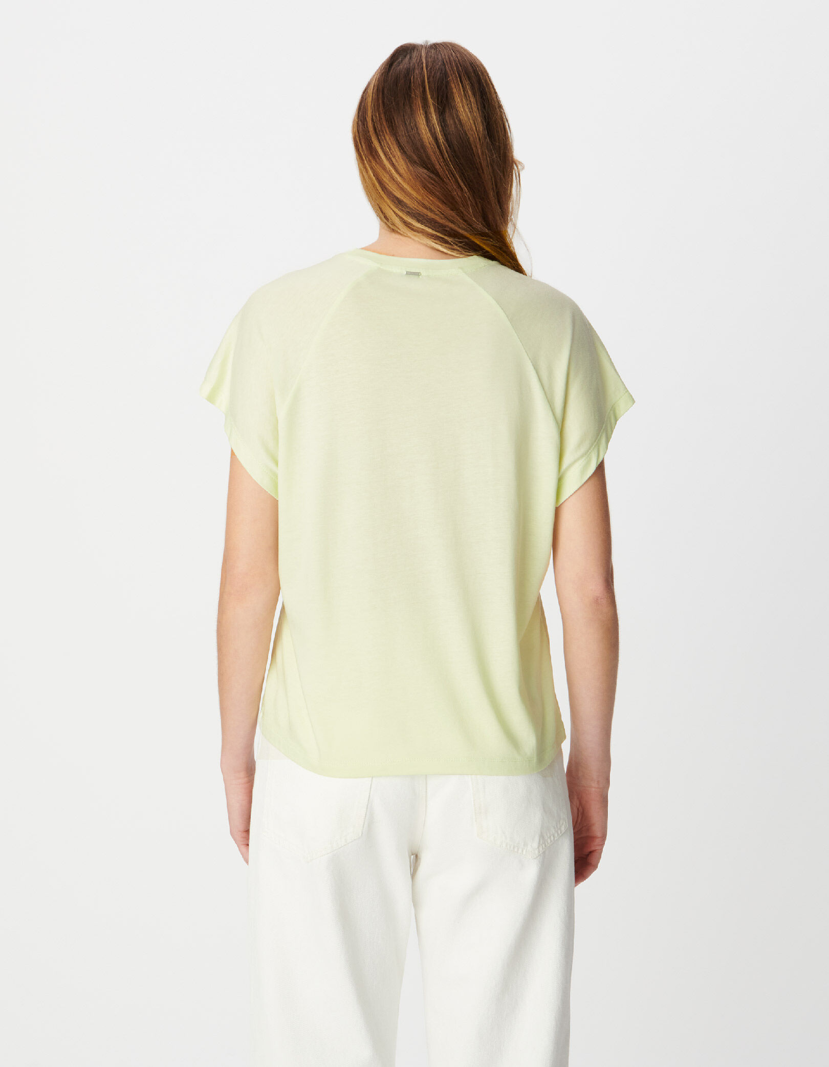 Tee-shirt vert visuels palmiers et message pailleté Femme