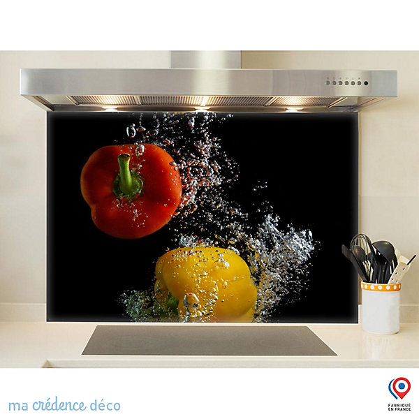 Crédence cuisine fond de hotte Bain de poivrons - Alu composite - L 60 cm x H 45 cm - MaCrédenceDéco