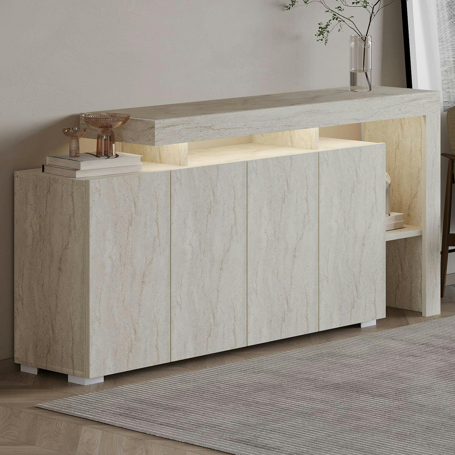 Buffet 4 portes décor travertin à cadre ouvert AURA