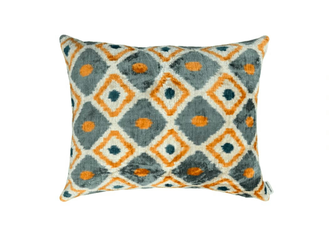 - Housse de coussin velours et soie ikat  40x50 multicouleur