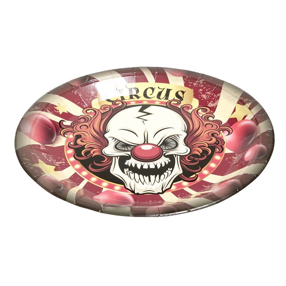 Lot de 8 assiettes en carton Ø23cm design cirque Halloween