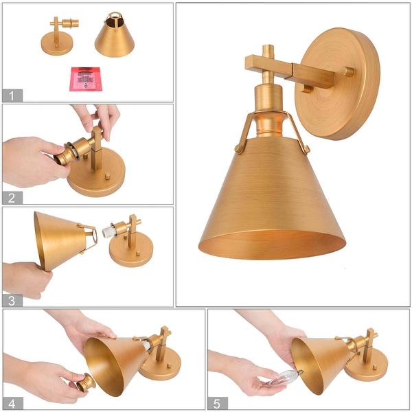 Modern 1-Light Gold Armed Wall Sconces Vanity Light for Bathroom Bedroom Hallway - D 7.5" x H 10"