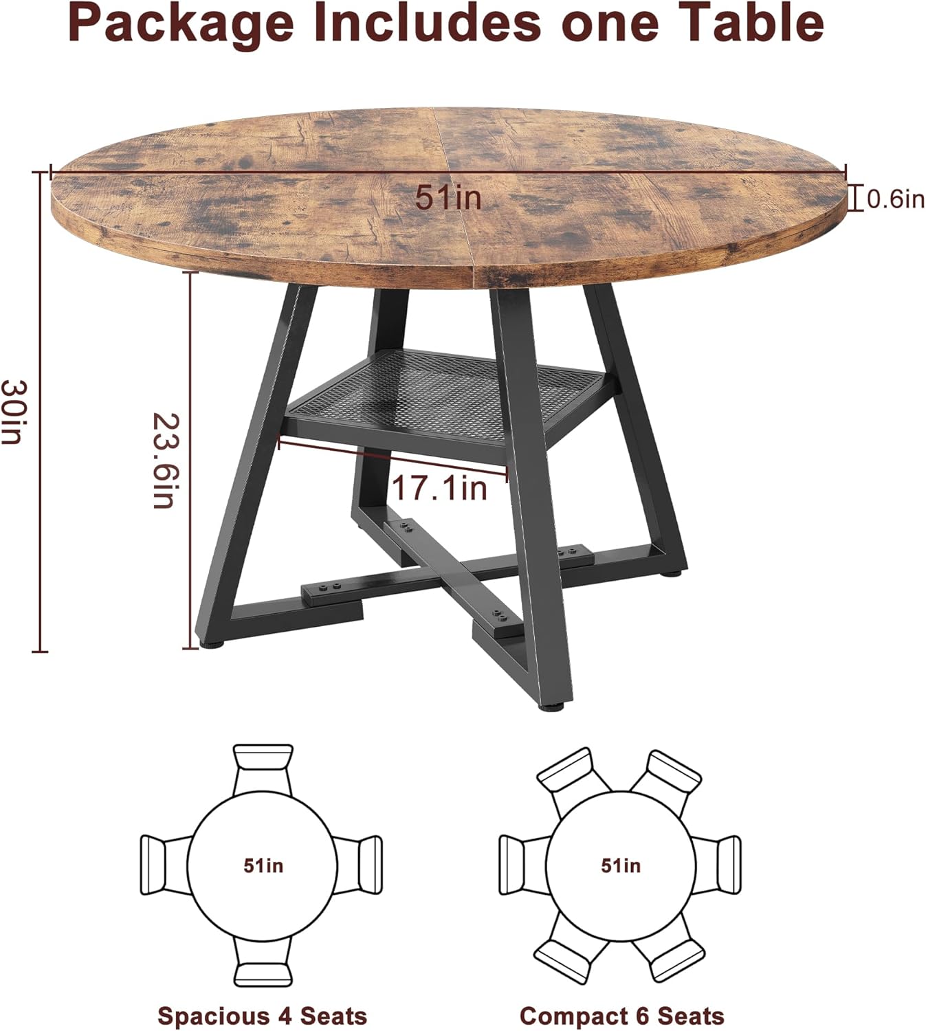 Jocoevol 51'' Round Dining Table for 6,Kitchen Dining Room Circle Dinner Pedestal Table,Space Saving Wood Kitchen & Dining Room Furniture (Vintage, 51In)