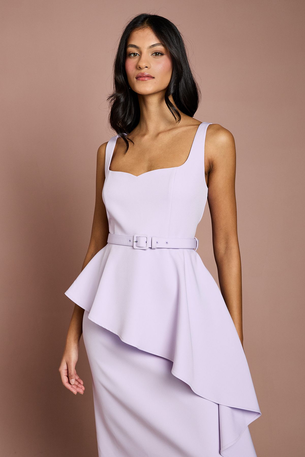 Coast Petite Crepe Belted Ruffle Skirt Pencil Dress