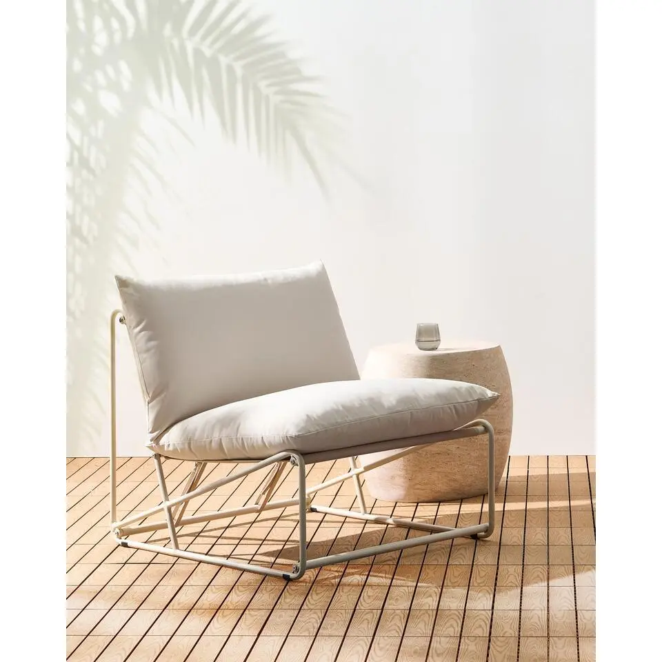 PICO - Tuinstoel met kussen - Lichtbeige - Staal