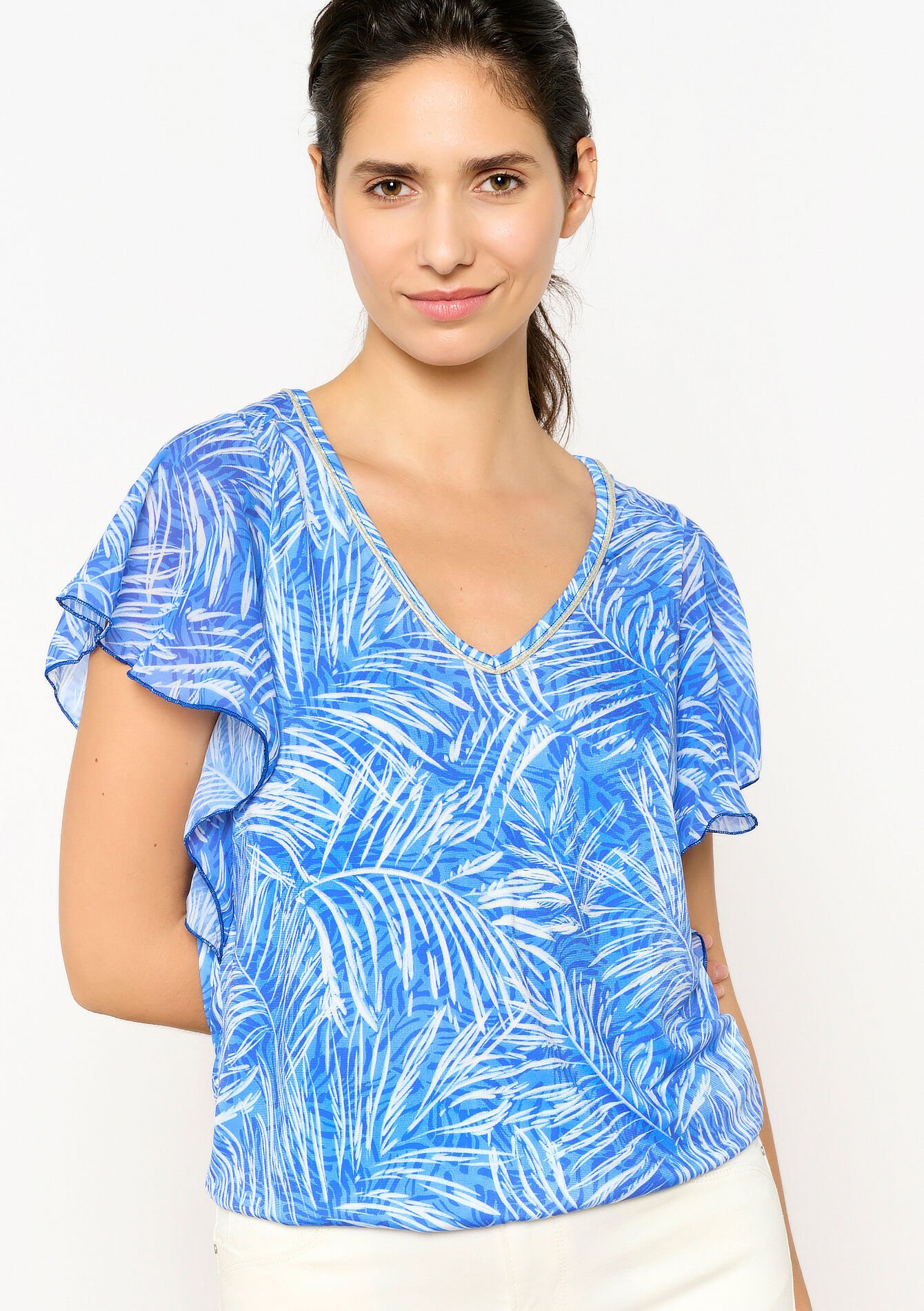 Voile T-shirt met bladerprint