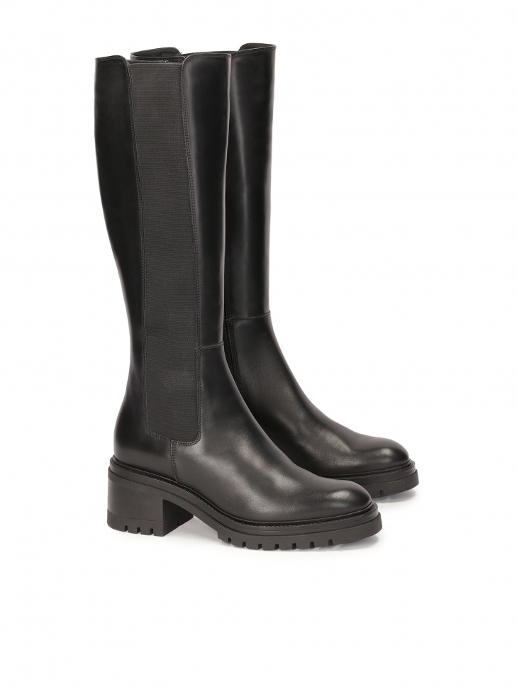 Black leather zip-up boots