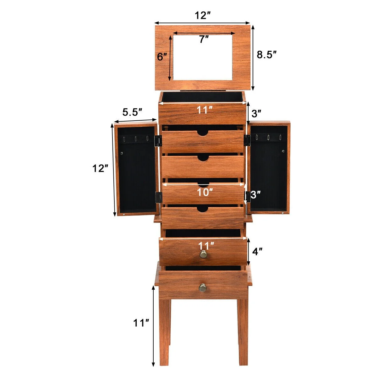 Costway Vintage Jewelry Cabinet Chest Storage Organizer Drawers&Mirror - See Details