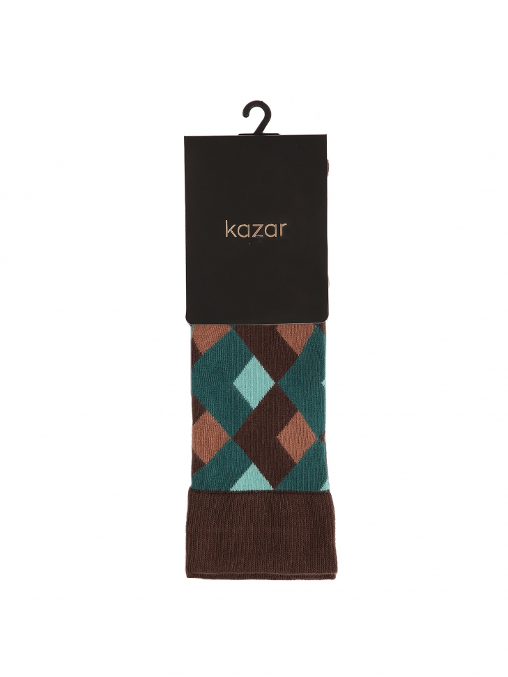 Brown and green diamond pattern socks