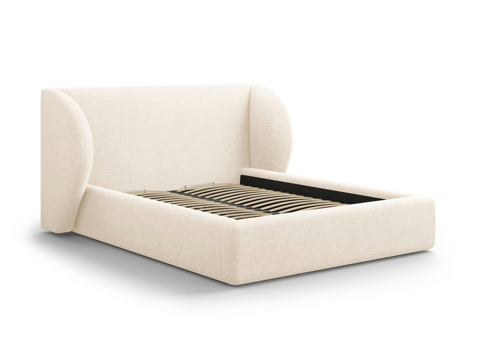 MILEY - Lit coffre avec tête de lit 180x200cm en tissu chenille beige clair