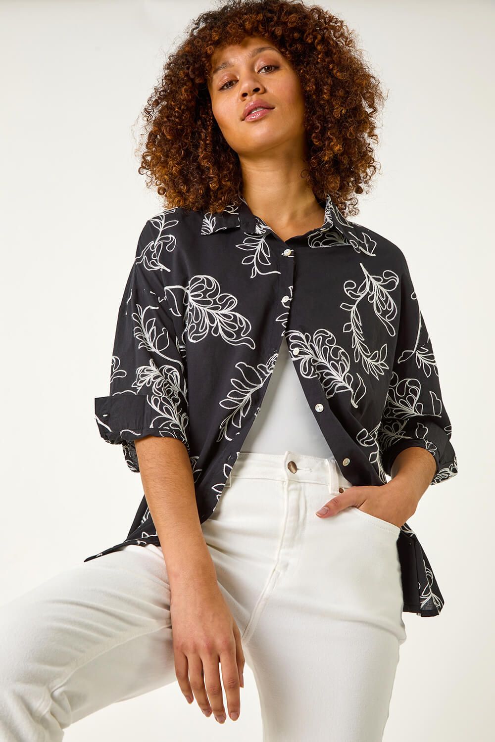 Roman Embroidered Floral Cotton Shirt