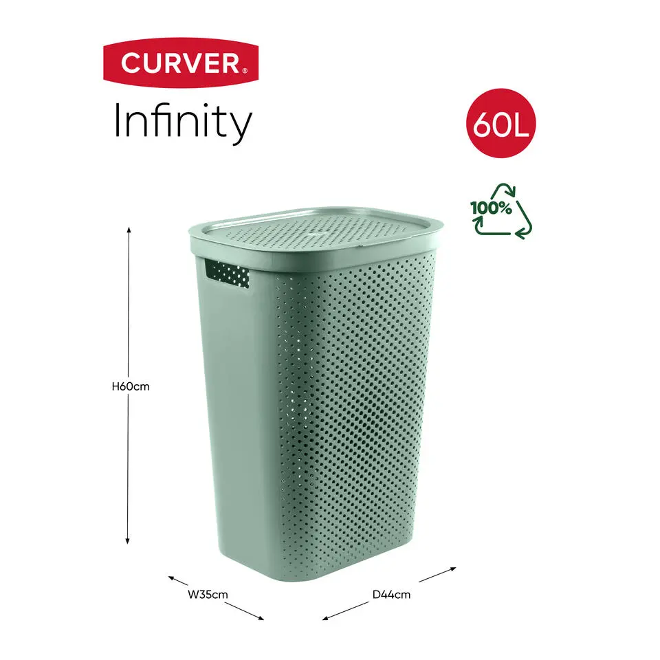 Curver Infinity Recycled Dots Wasmand met deksel - 60L - Antraciet Groen