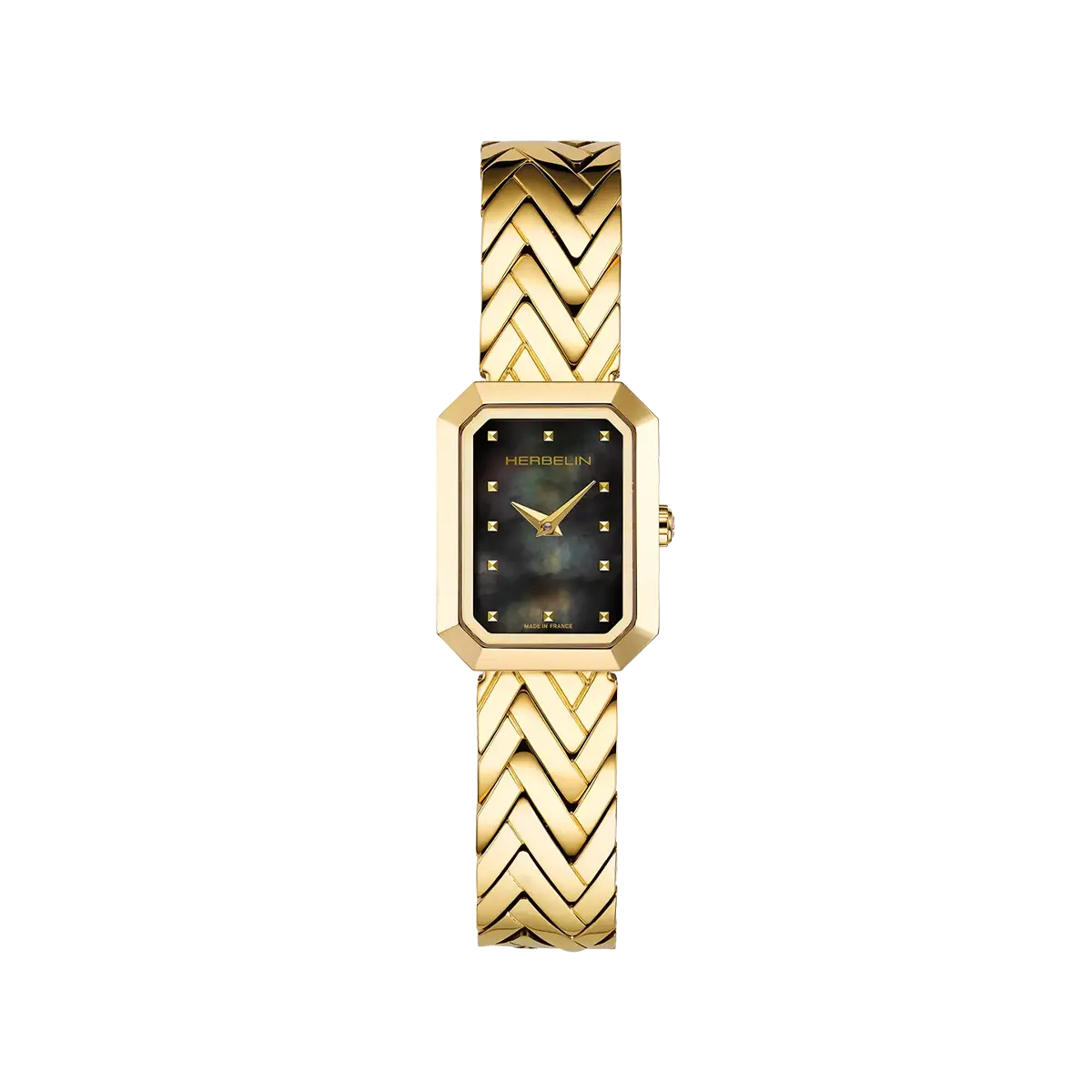 OCTOGÔNE – CHEVRONS – PVD OR JAUNE & NACRE NOIRE