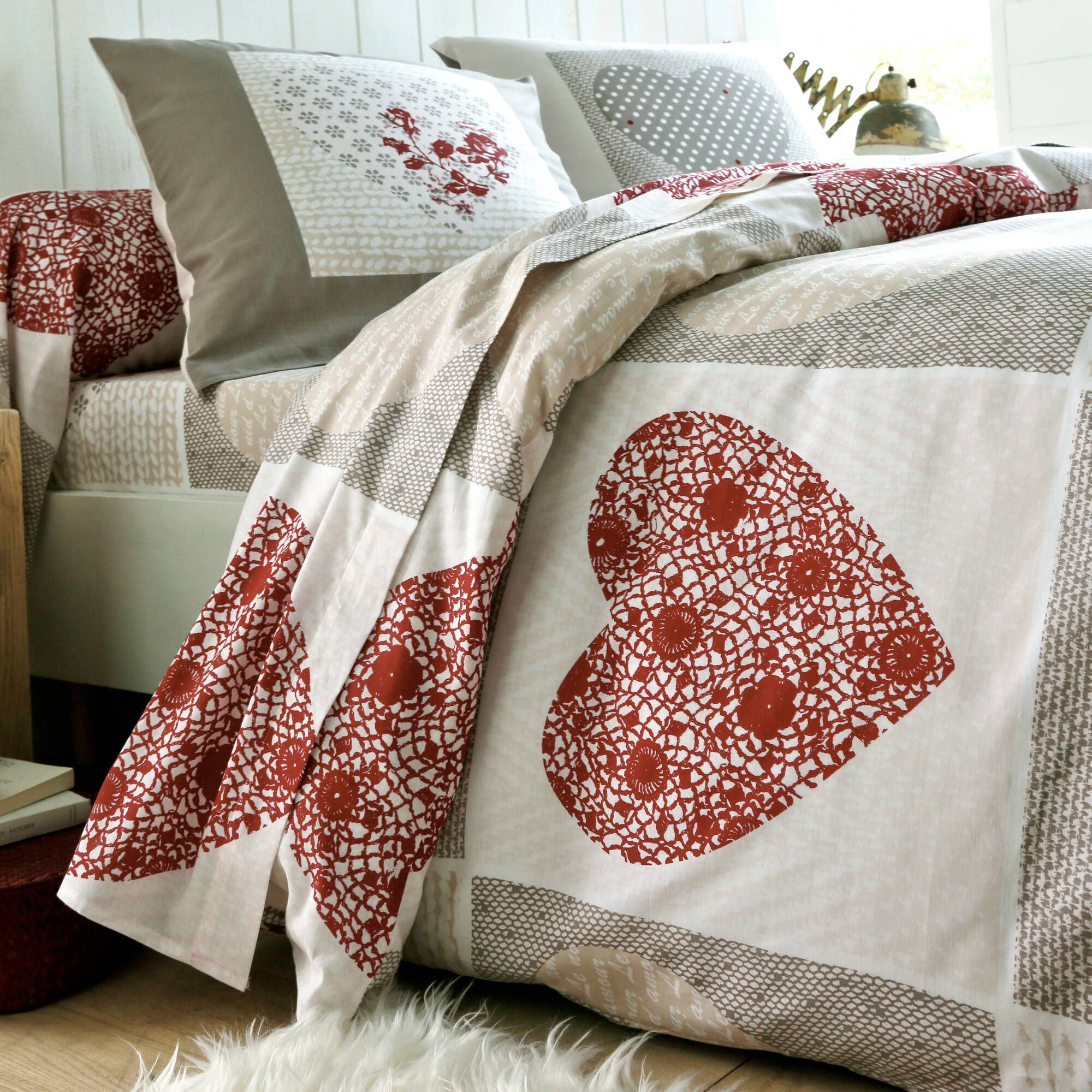 Linge de lit Lovely en flanelle imprimé coeurs