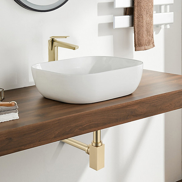 BALNEO - siphon de lavabo carré en laiton doré brossé - siphon de salle de bain moderne