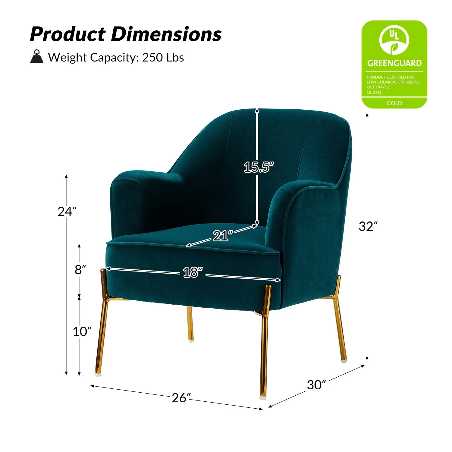 Marina Modern Velvet Accent Chair with Golden Legs Set of 2 by HULALA HOME