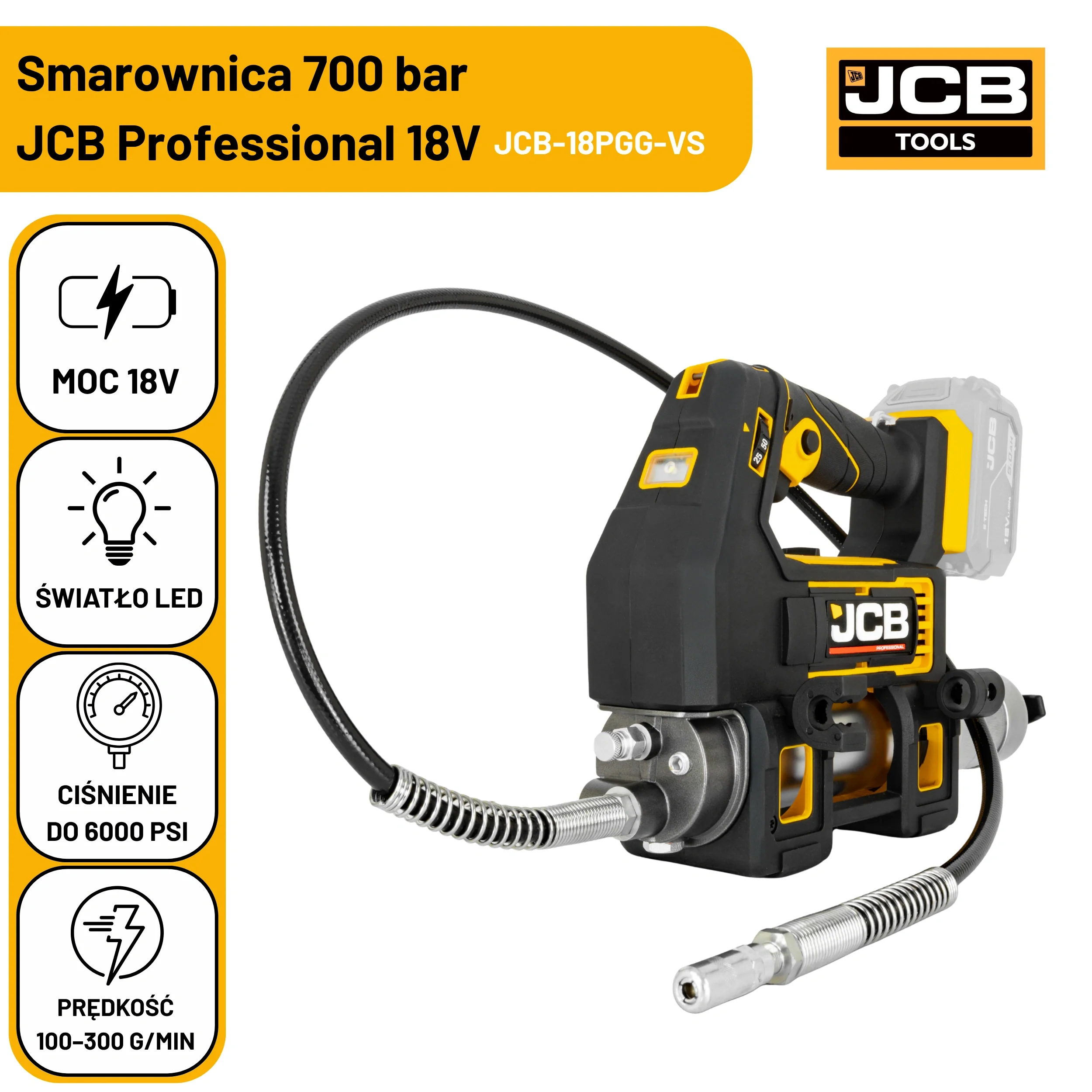 JCB Professional 18V Smarownica Maksymalne Ciśnienie: 700 bar