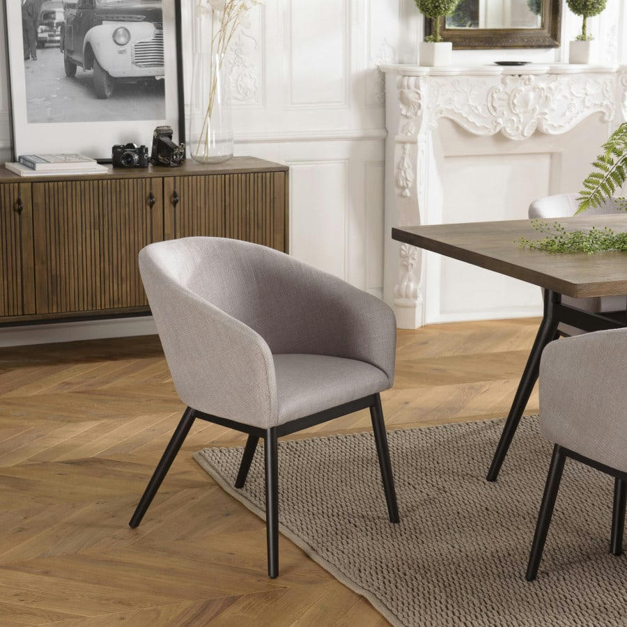 ERNESTO - Lot de 2 chaises gris perle et pieds en métal noir