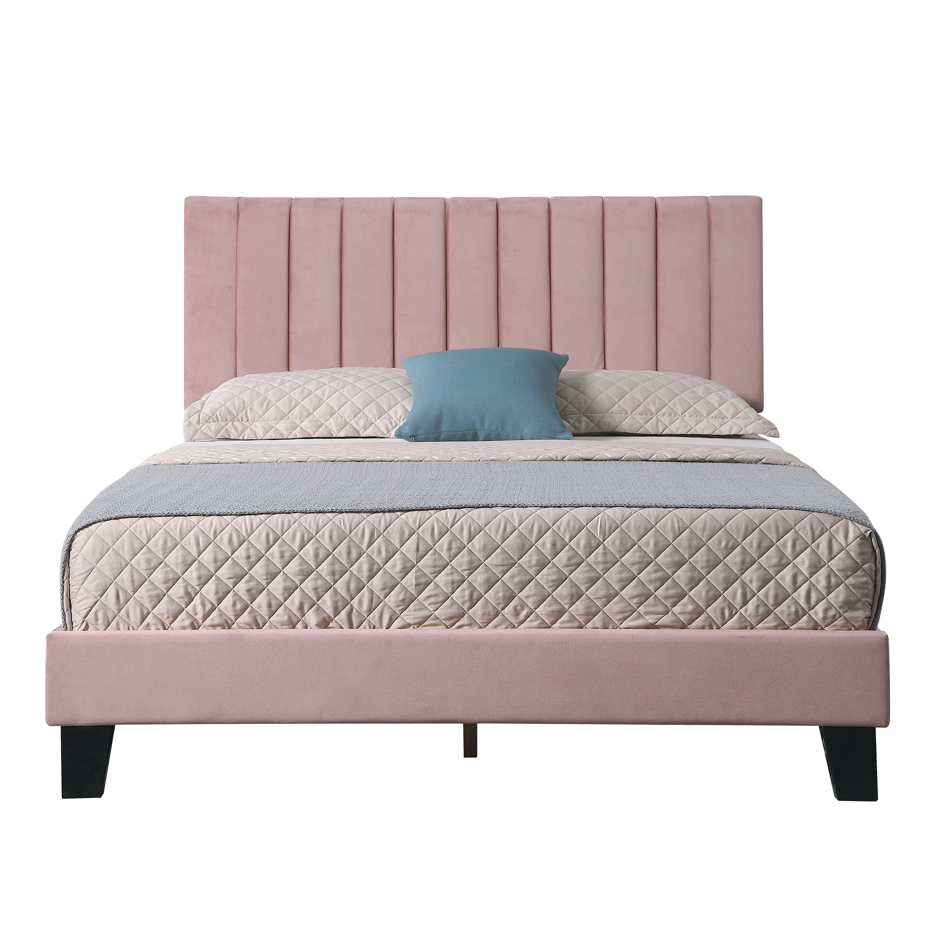 Mid-century Modern Tufted Pink Platform Bed