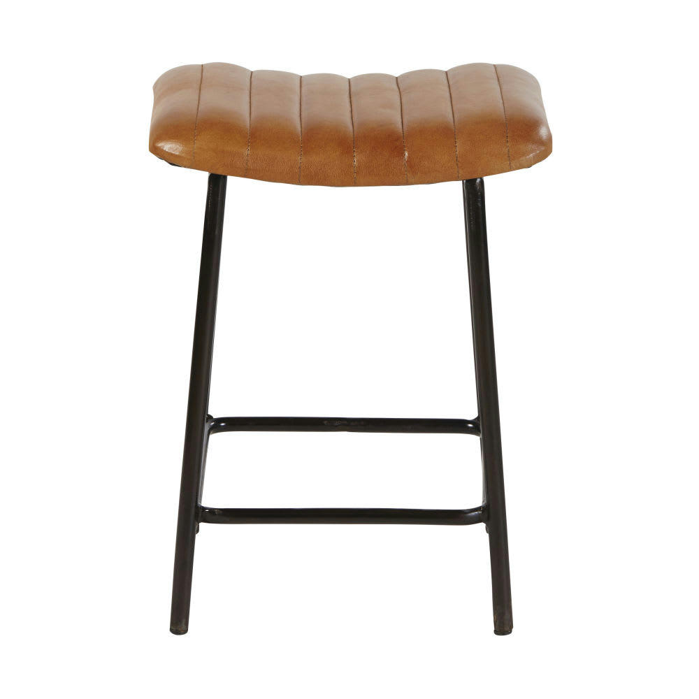 Dalston Business - Tabourets professionnels en cuir de chèvre marron et métal noir (x2)